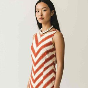 Tommy Hilfigar $99 Orange White Chevron Pattern Rayon Linen Sleeveless Dress S/P